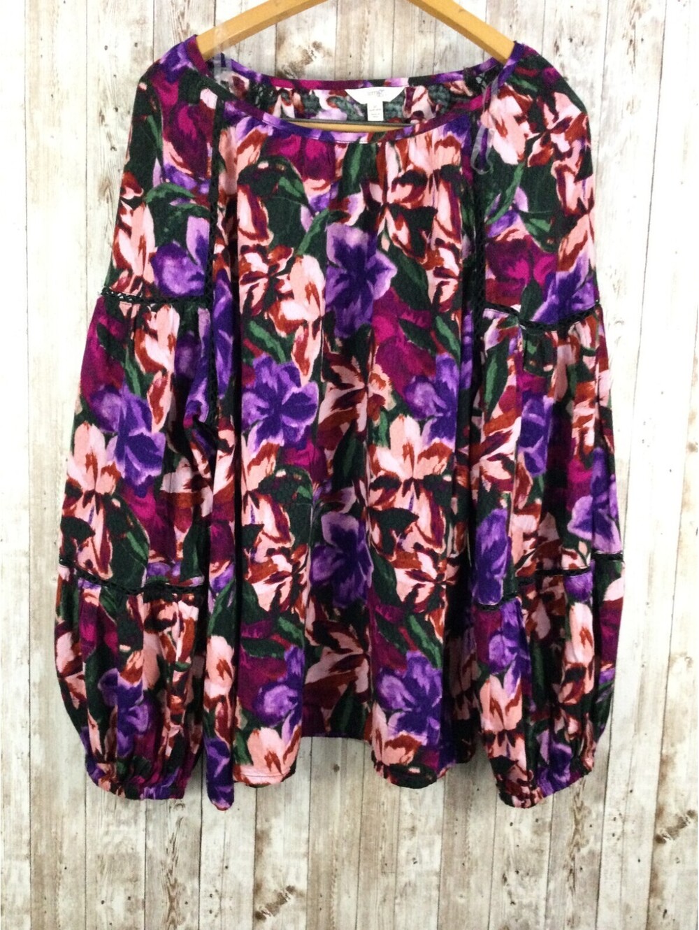 NEW Terra & Sky Tunic Top, Size 3X (24W-26W) Floral Coloful Balloon Sleeves